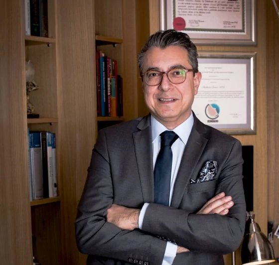 Dr. Göksel, an internationally recognized ENT specialist, in his clinic in Istanbul.