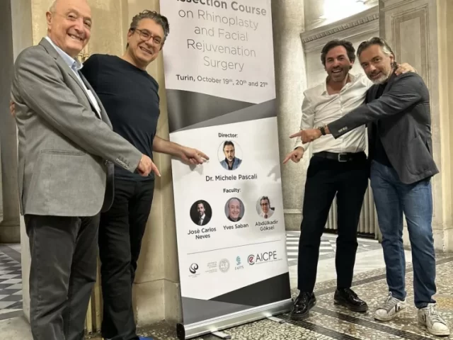 Dr. Göksel with colleagues at a rhinoplasty and facial rejuvenation course in Turin, Italy.
